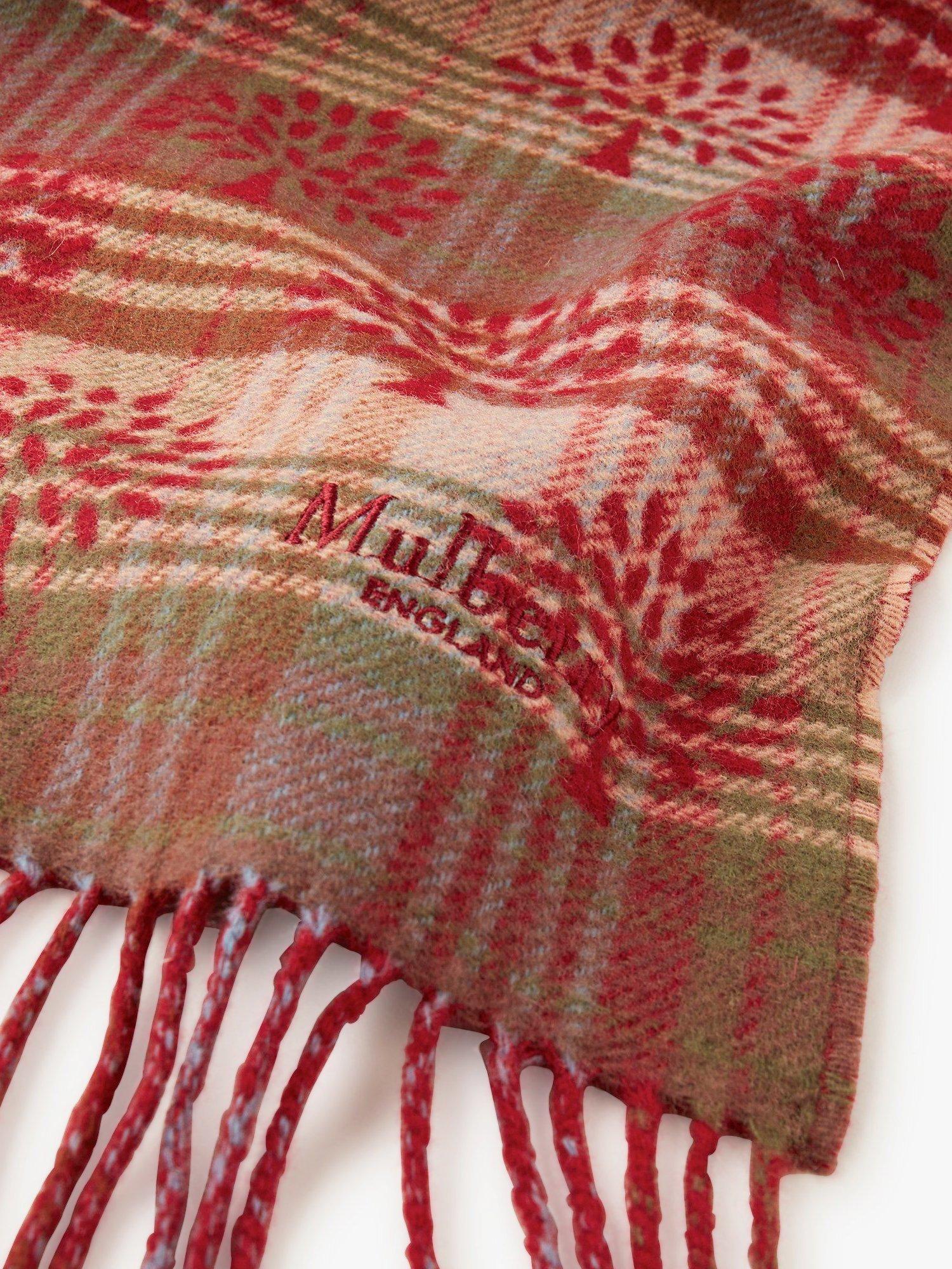 Product image 3 of 4, which shows Mulberry Heritage Check & Tree Merino Wool Scarf, Moss