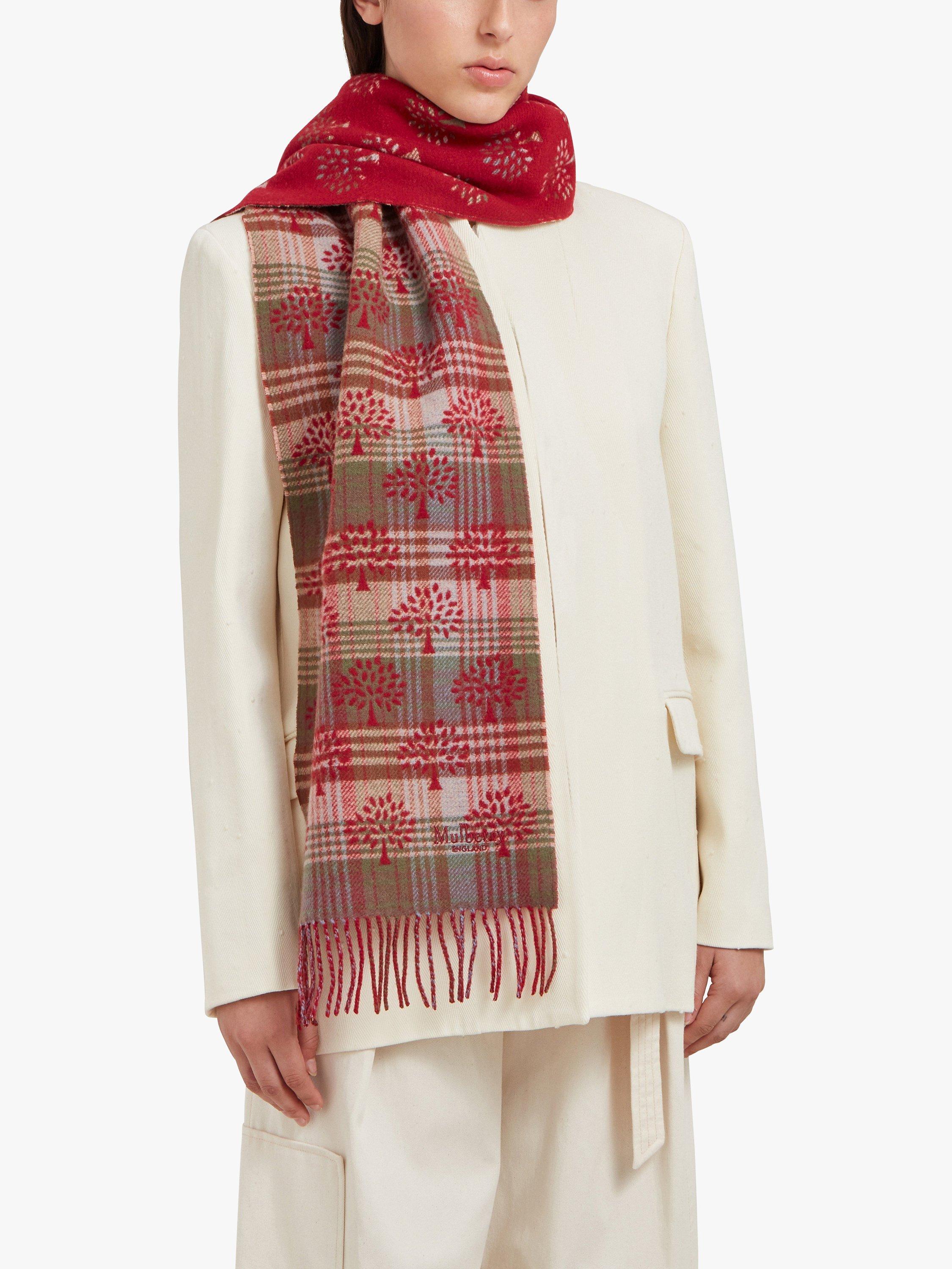Product image 4 of 4, which shows Mulberry Heritage Check & Tree Merino Wool Scarf, Moss