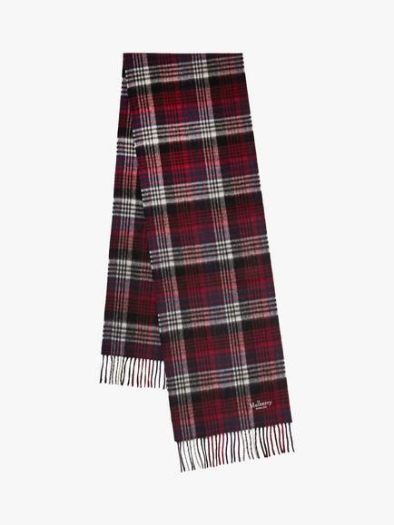 Mulberry Heritage Check Merino Wool Scarf, Navy/Lancaster Red, Navy & Lancaster Red