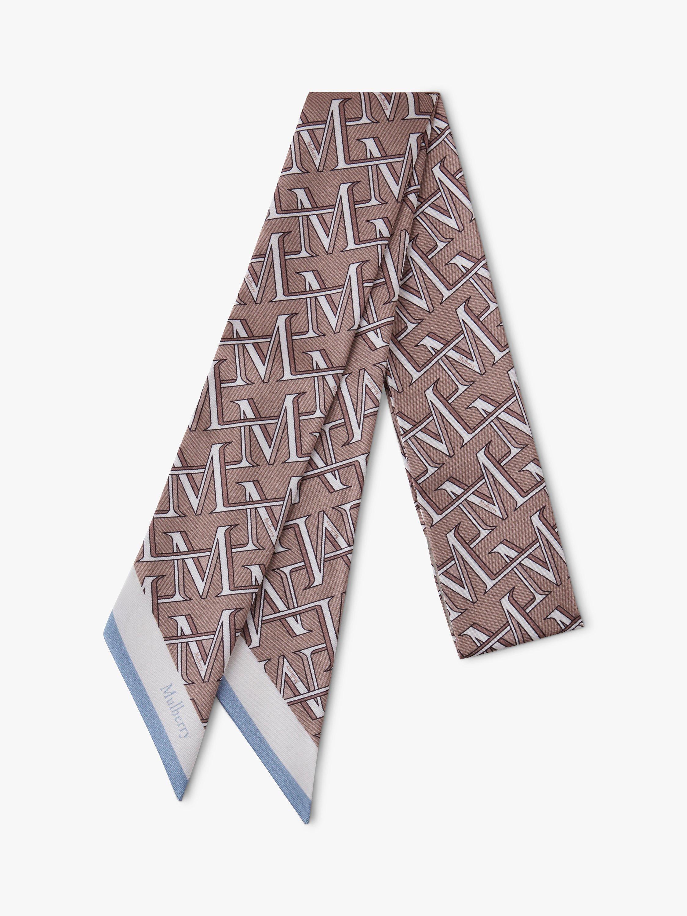 Mulberry Logo Twill Skinny Scarf, Maple/Teak
