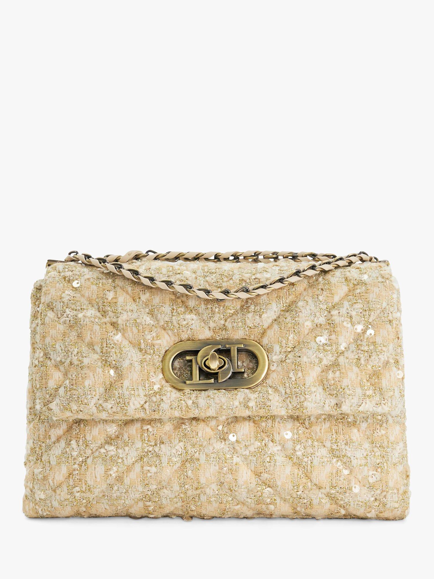Product image 1 of 3, which shows Dune Regent Embellished Fabric Shoulder Bag, Cream