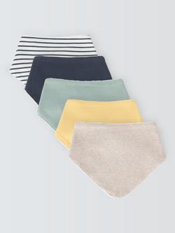 John Lewis Plain & Ribbed Dribble Bibs, Pack of 5, Multi, Multi