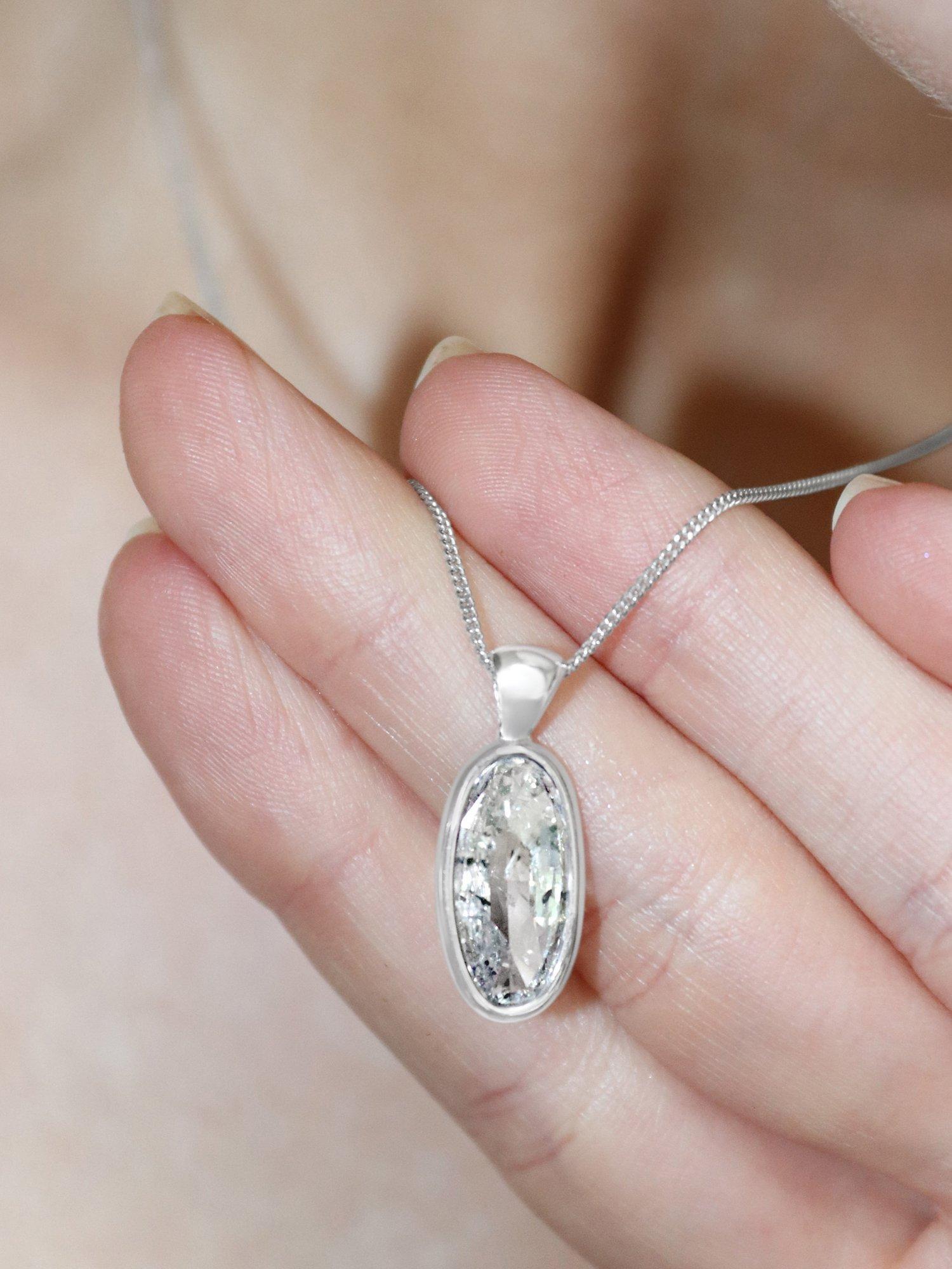 Product image 2 of 4, which shows Milton & Humble Jewellery Pre-Loved 18ct White Gold Oval Diamond Pendant Necklace