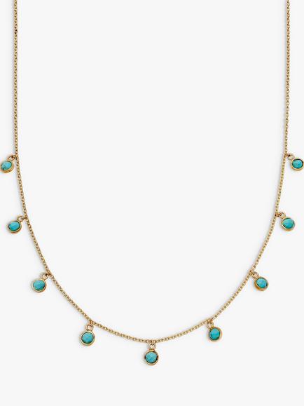 Daisy London Turquoise Charm Chain Necklace, Gold, Yellow Gold