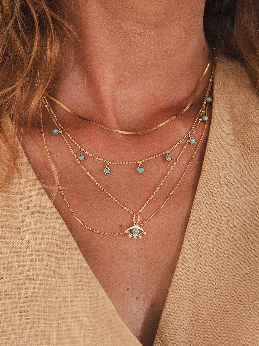 Product image 3 of 4, which shows Daisy London Turquoise Charm Chain Necklace, Gold