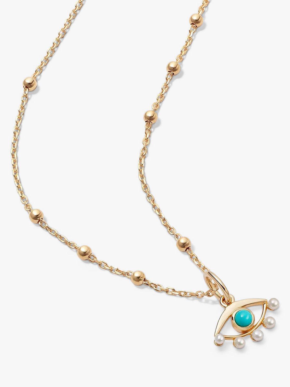 Product image 1 of 4, which shows Daisy London Evil Eye Turquoise & Pearl Pendant Necklace, Gold