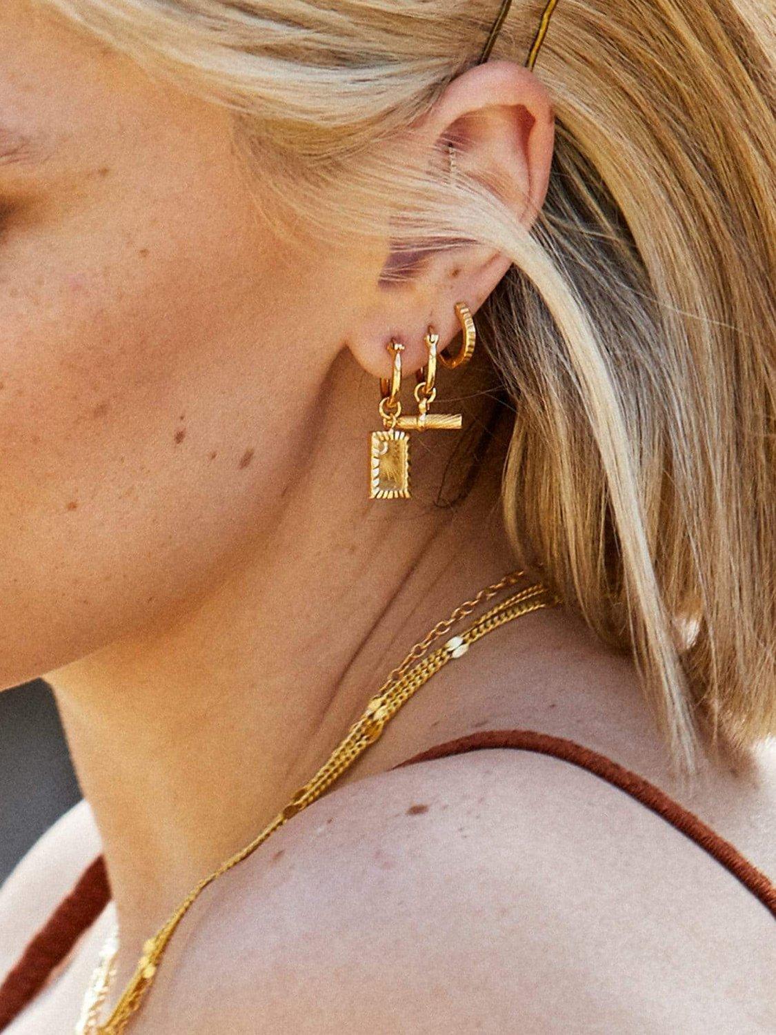 Product image 3 of 4, which shows Daisy London Estée Lalonde T-Bar Drop Earrings, Gold