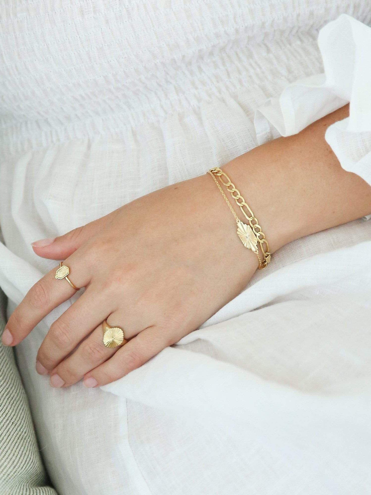 Product image 3 of 4, which shows Daisy London Estée Lalonde Sunburst Signet Ring, Gold, L