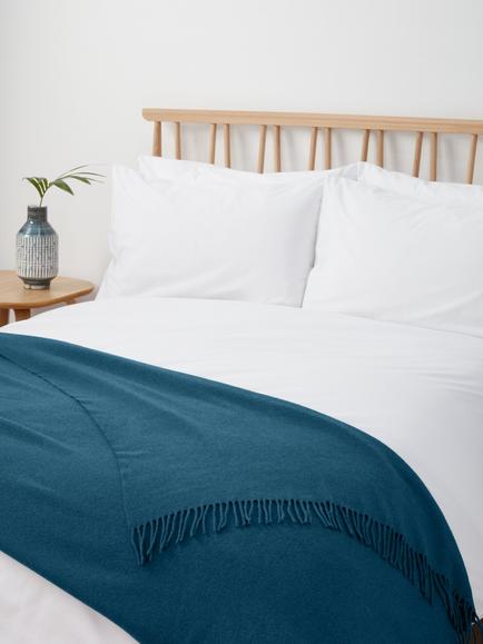 John Lewis Plain Merino Wool Throw - view 2, Peacock