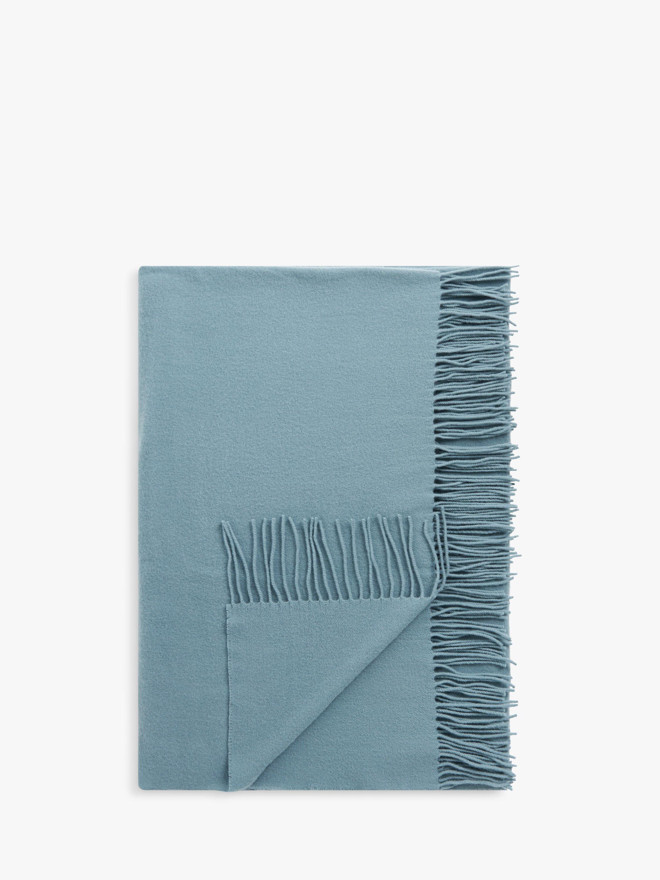 John Lewis Plain Merino Wool Throw Storm Blue