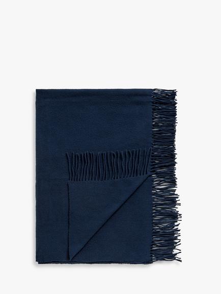 John Lewis Plain Merino Wool Throw, Navy Blue