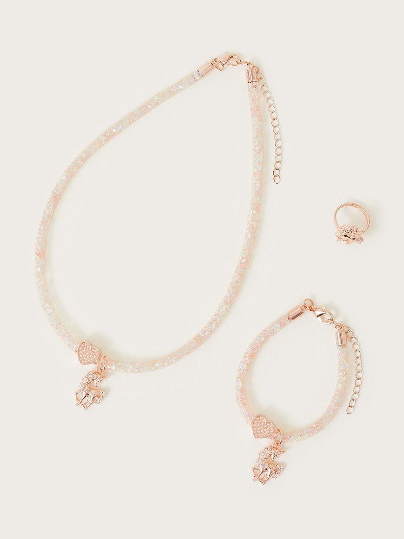 Monsoon Kids' Unicorn Encased Jewellery Set, Pink
