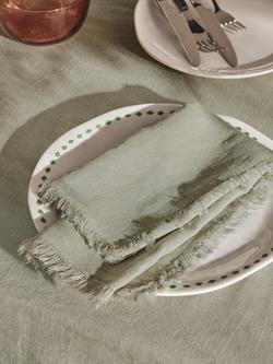 John Lewis Fringe Cotton Linen Napkins, Set of 4 - view 2, Seafoam