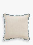 John Lewis Scalloped Linen Cushion, Lake Blue