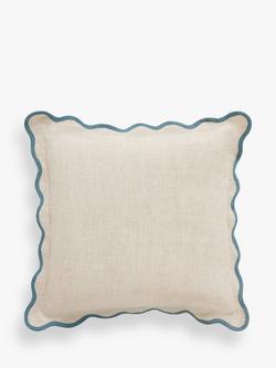 John Lewis Scalloped Linen Cushion, Blue