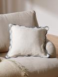 John Lewis Scalloped Linen Cushion, Lake Blue