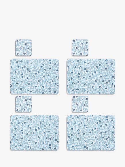 John Lewis ANYDAY Mila Placemat & Coaster, Set of 4, Blue, Blue