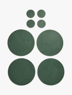 John Lewis Reversible Round Faux Leather Placemat & Coaster, Set of 4, Green, Green