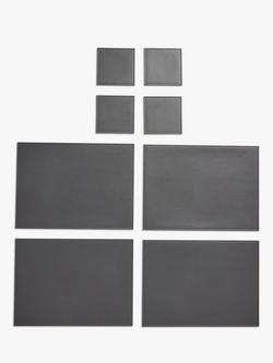 John Lewis Reversible Rectangular Faux Leather Placemat & Coaster, Set of 4, Grey