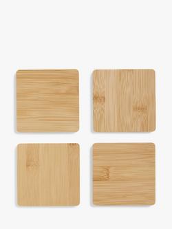 John Lewis Square Bamboo Coasters, Set of 4, Natural, Natural
