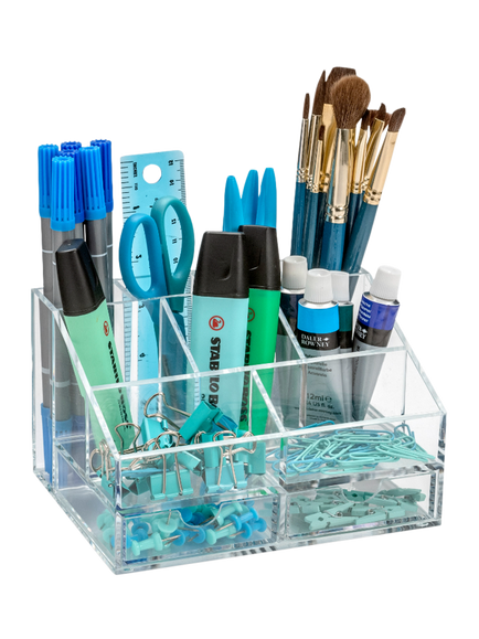 Osco Acrylic 2 Drawer Desk Organiser, Clear - view 2, Clear