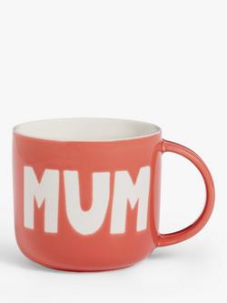 John Lewis 'Mum' Wax Resist Stoneware Mug, 300ml, Pink, Coral