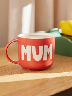 John Lewis 'Mum' Wax Resist Stoneware Mug, 300ml, Pink - view 2, Coral