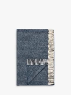 John Lewis Herringbone Shetland Lambswool Throw, Navy
