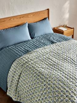 John Lewis Aria Reversible Quilted Bedspread - view 2, Blue