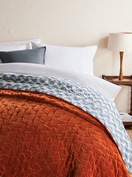 John Lewis Nyra Cotton Velvet Quilt, Rust/Blue - view 2, Blue