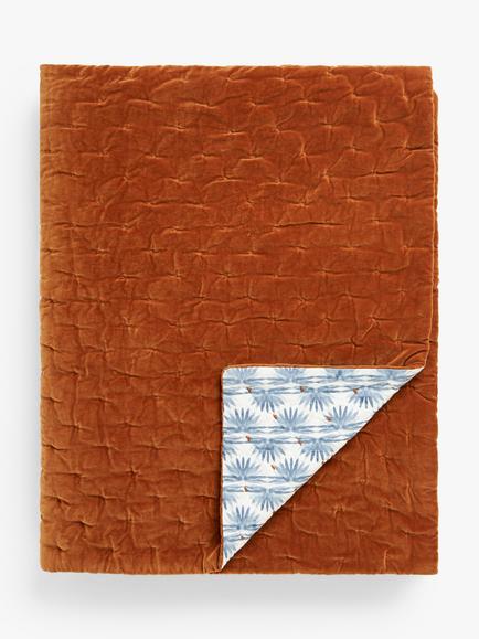 John Lewis Nyra Cotton Velvet Quilt, Rust/Blue, Blue