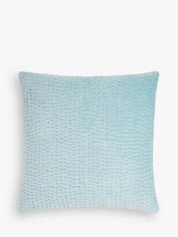 John Lewis Quilted Velvet Square Cushion, Aqua