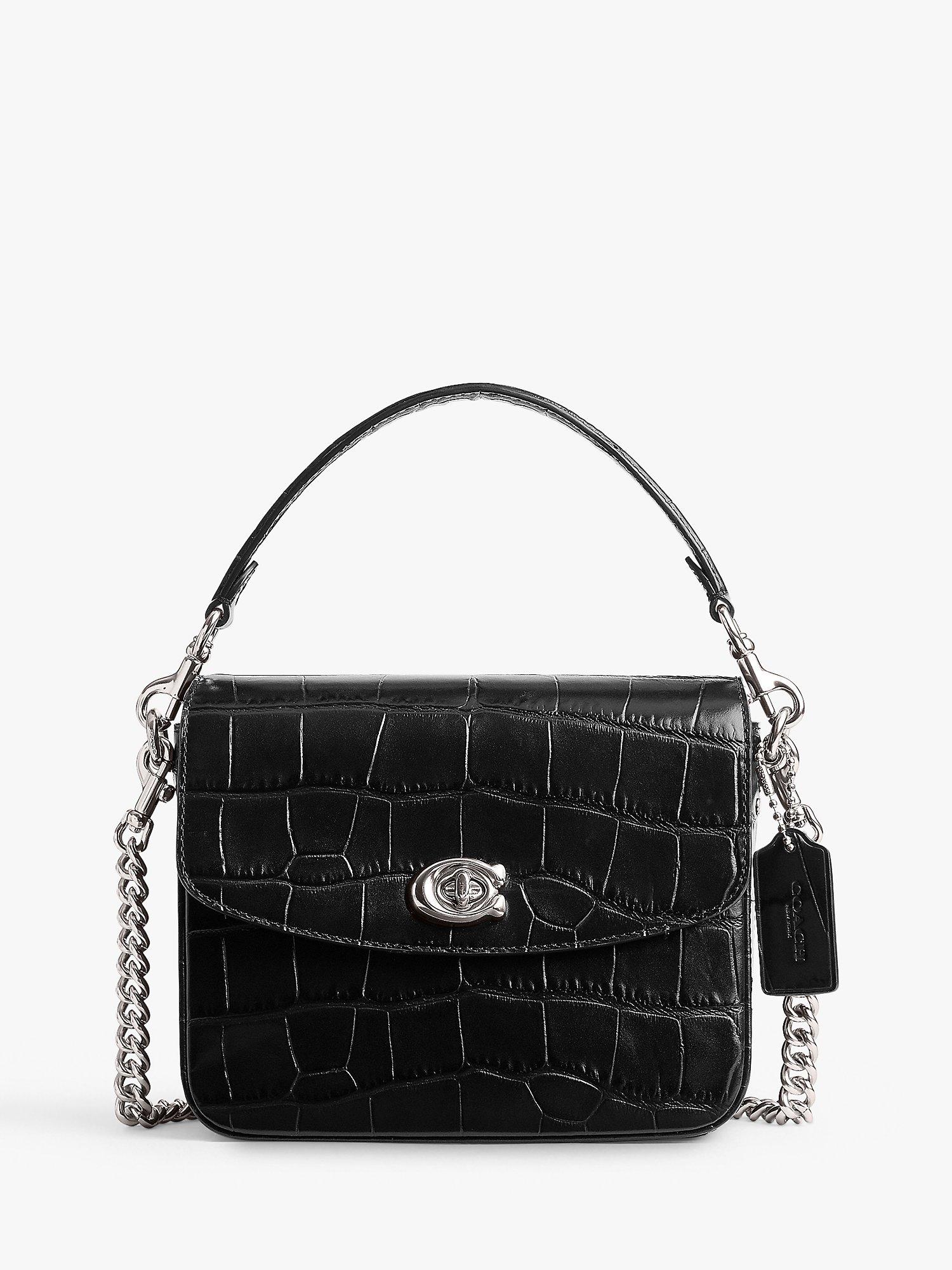 Product image 1 of 3, which shows Coach Cassie 19 Leather Croc Cross Body Bag, Black