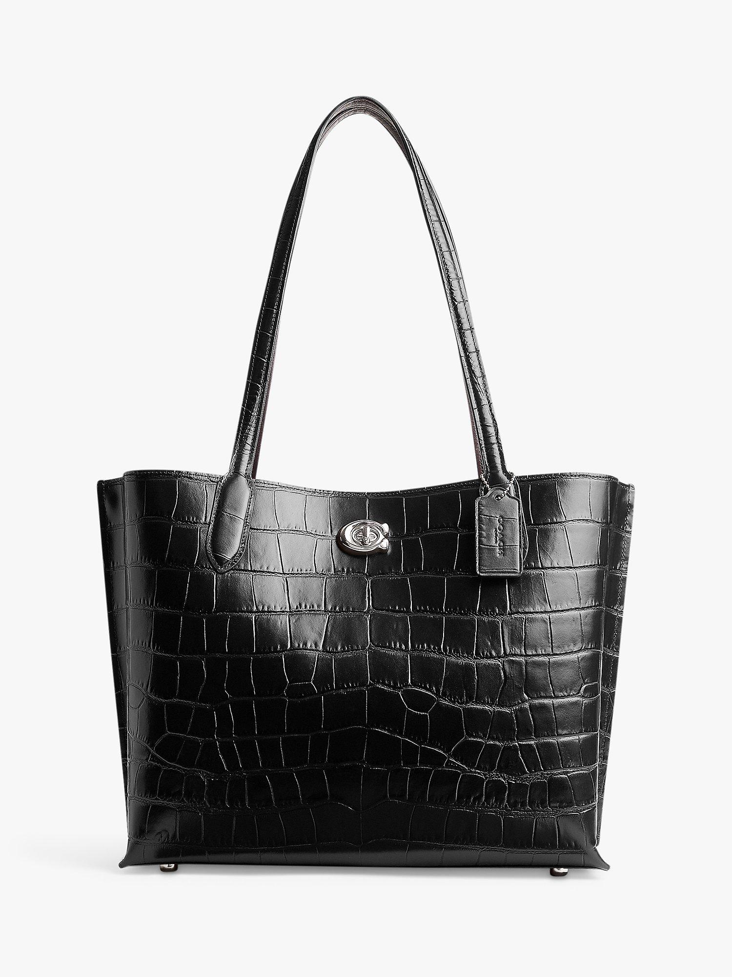 Coach Willow Croc Leather Tote Bag, Black