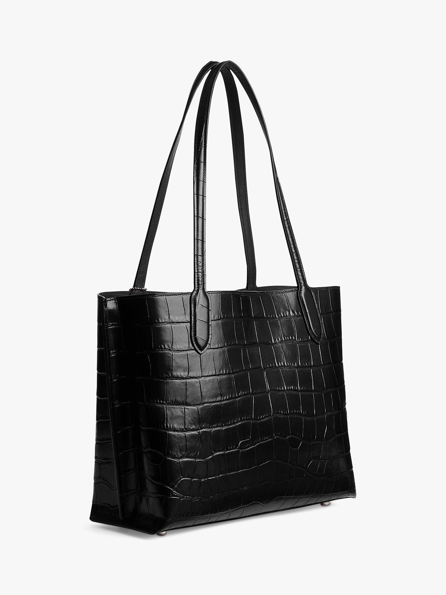 Coach Willow Croc Leather Tote Bag, Black