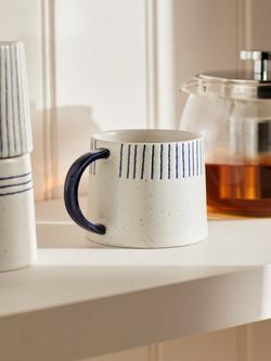 John Lewis Halfway Stripe Stoneware Mug, 330ml, Blue/White - view 2, Blue/White