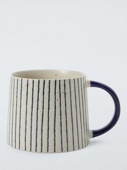 John Lewis Vertical Stripe Stoneware Mug, 330ml, Blue/White, Blue/White