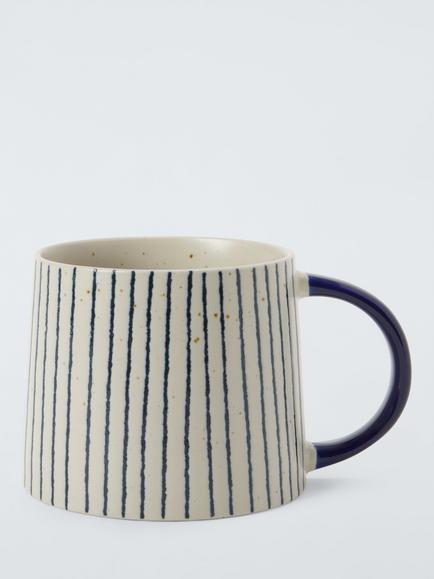 John Lewis Vertical Stripe Stoneware Mug, 330ml, Blue/White, Blue/White