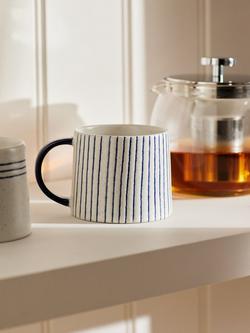 John Lewis Vertical Stripe Stoneware Mug, 330ml, Blue/White - view 2, Blue/White