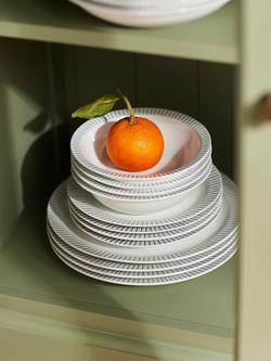 John Lewis Etta Stripe Wax Resist Stoneware Dinnerware Set, 12 Piece, White/Blue - view 2, White/Blue