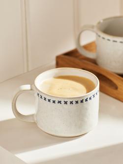 John Lewis Stoneware Crosses Stacking Mug, 200ml, White - view 2, White