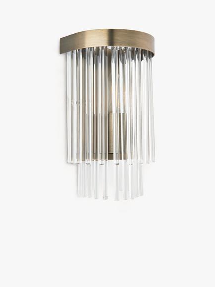 John Lewis Lexton Glass Rod Wall Light - view 2, Matte Antique Brass