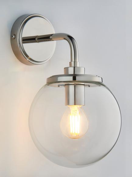 John Lewis Park Globe Glass Dimmable Wall Light, Clear/Nickel