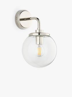 John Lewis Park Globe Glass Dimmable Wall Light - view 2, Clear/Nickel