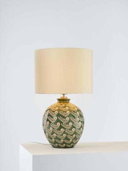 John Lewis Agnes Ceramic Floral Table Lamp, Green, Green