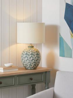 John Lewis Agnes Ceramic Floral Table Lamp, Green - view 2, Green