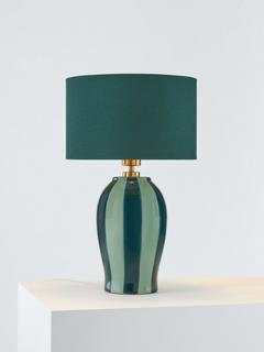 John Lewis Burano Striped Ceramic Table Lamp, Teal/Sophia Green