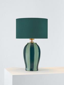 John Lewis Burano Striped Ceramic Table Lamp, Teal/Sophia Green