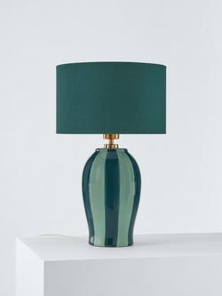 John Lewis Burano Striped Ceramic Table Lamp - view 2, Teal/Sophia Green