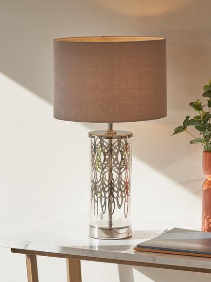 John Lewis Peony Table Lamp, Nickel - view 2, Clear Glass & Nickel